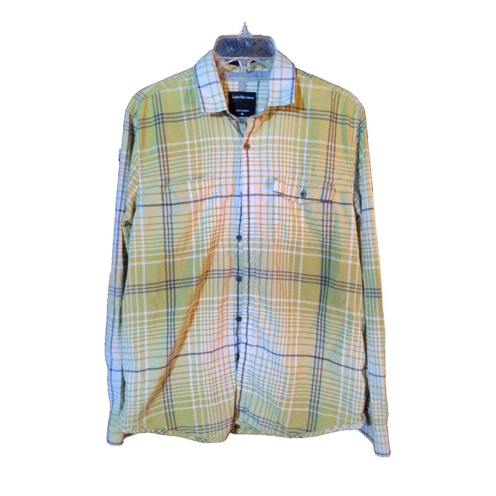 Kalvin Klein Jeans Green Plaid Button Down Collared Shirt Size Medium